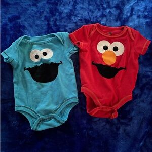 Sesame Street Cookie Monster and Elmo Bodysuits - Blue and Red
